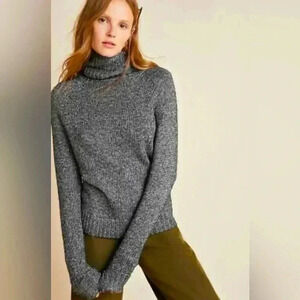 Anthropologie Coretta ShineTurtleneck Sweater, Black Shimmer, Metallic, Size XS